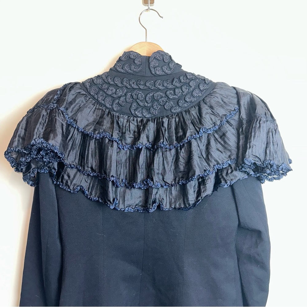 VTG Anya Hindmarch 10 Black Wool Ruffle Tassel Button Up Victorian Style Jacket - Picture 10 of 13